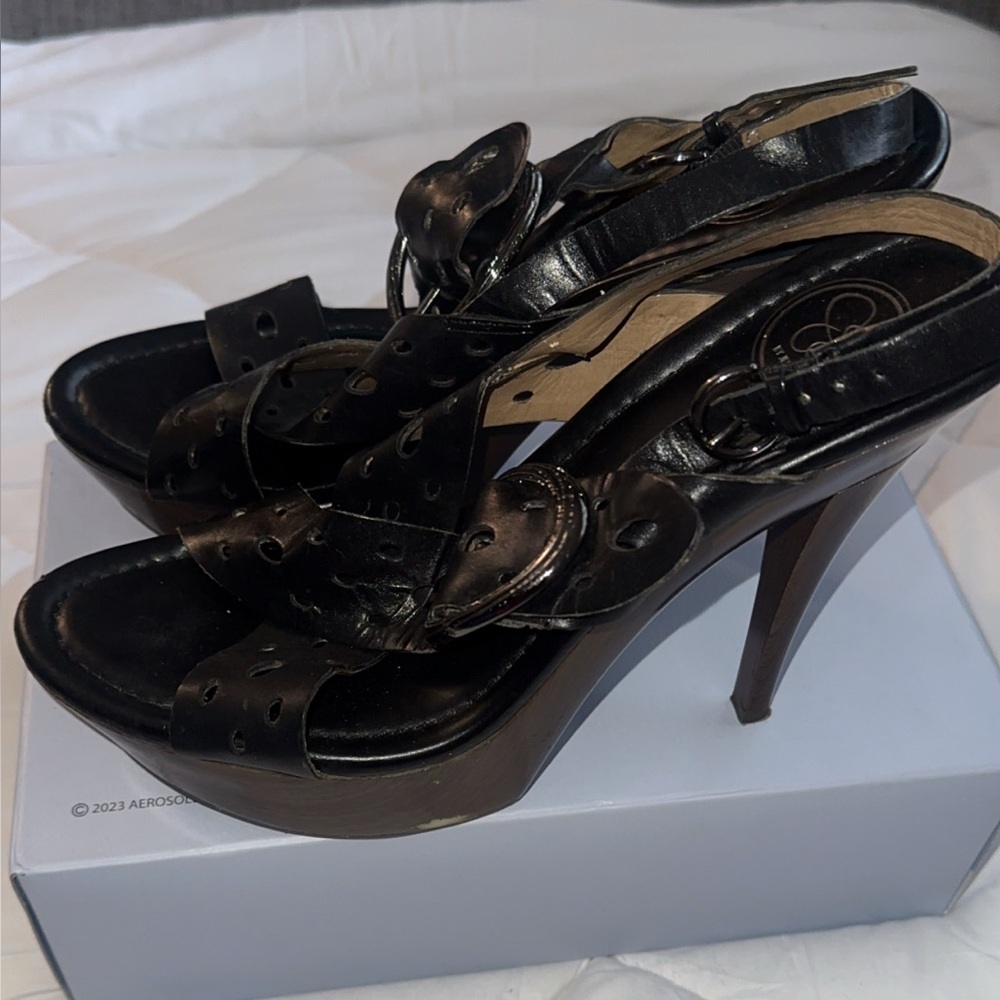 JS by Jessica Black Leather Slingback Heels – Size 11
